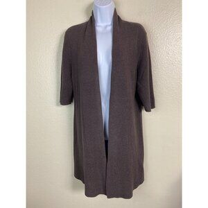 Eileen Fisher Silk Cotton Knit Cardigan Sweater Sz Large Brown Purple Long Open